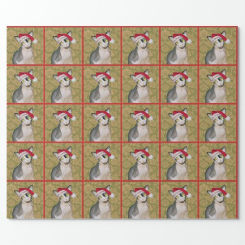 Sphynx Cat Santa Floral Christmas Wrapping Paper
