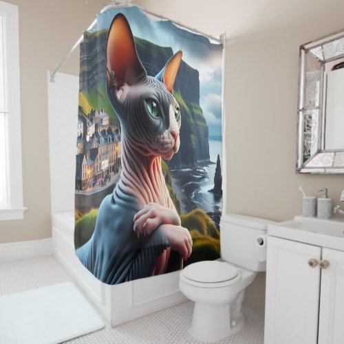 Sphynx Cat Shower Curtain Cliffs of Moher Ireland 