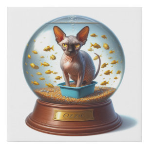 Sphynx Cat Snow Globe Faux Canvas Print