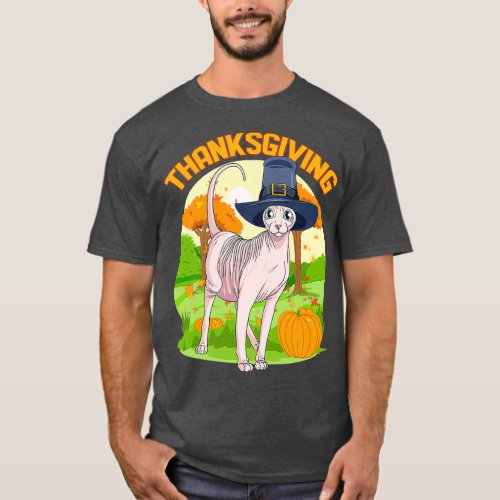 Sphynx Cat Thanksgiving Day Pilgrim T_Shirt