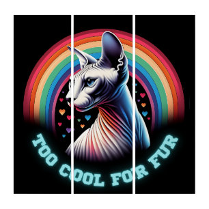 Sphynx Cat Too Cool for Fur Rainbow Love Hearts Triptych