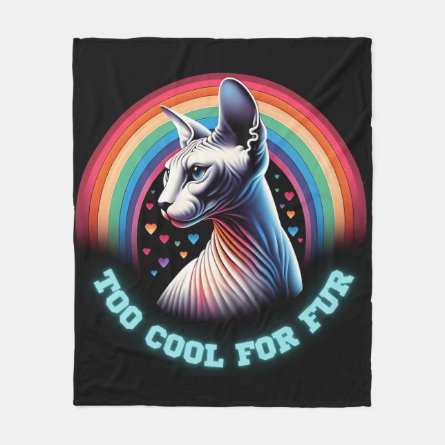  Sphynx Cat Too Cool Rainbow Hearts Funny  Fleece Blanket (Front)