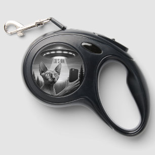 Sphynx Cat UFO Selfie Funny Custom Name Retractable Pet Leash