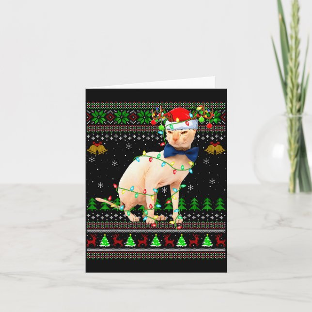 Sphynx Cat Ugly Christmas Sweaters Holiday Santa C Card (Front)