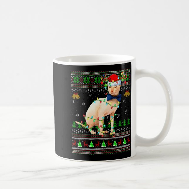Sphynx Cat Ugly Christmas Sweaters Holiday Santa C Coffee Mug (Right)