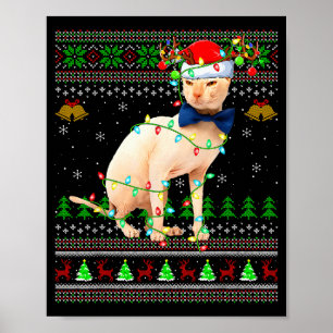 Sphynx Cat Ugly Christmas Sweaters Holiday Santa C Poster