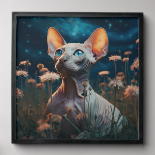 Sphynx Cat & Vibrant Flowers – Whimsical Art Peel And Stick Photo Tile