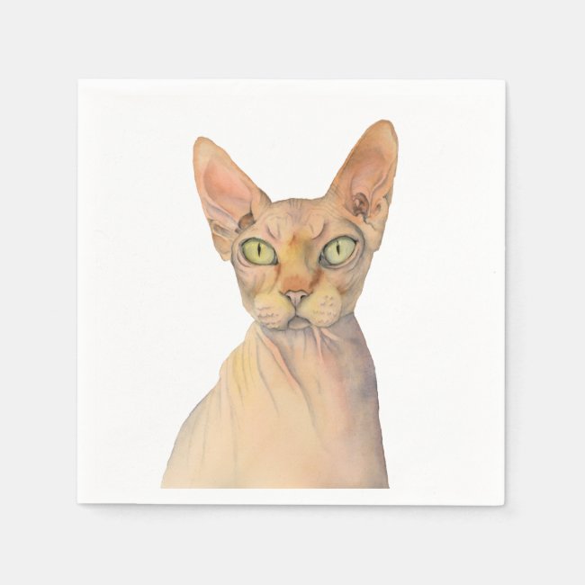 Sphynx Cat Watercolor Portrait Paper Napkin