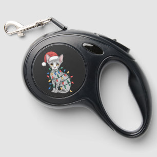 Sphynx Cat Wearing a Santa Hat and Wrapped in Xmas Retractable Pet Leash