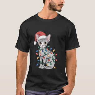Sphynx Cat Wearing a Santa Hat and Wrapped in Xmas T-Shirt
