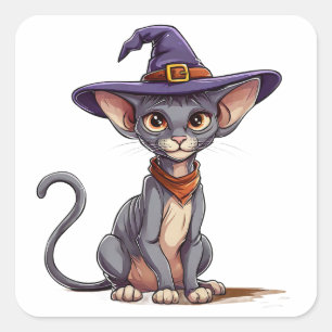 Sphynx Cat Witch Hat Cute Halloween Pet Lovers Square Sticker