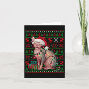Sphynx Cat Xmas Lights Ugly Santa Hat Sphynx Cat C Card