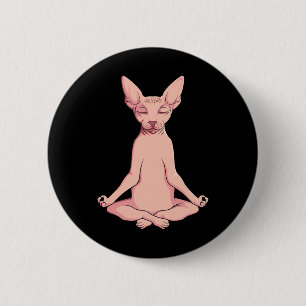 Sphynx Cat Yoga Meditation Breeder Hairless Pet Lo Button