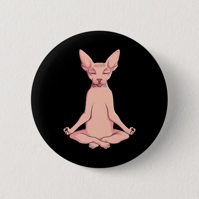 Sphynx Cat Yoga Meditation Breeder Hairless Pet Lo Button (Front)