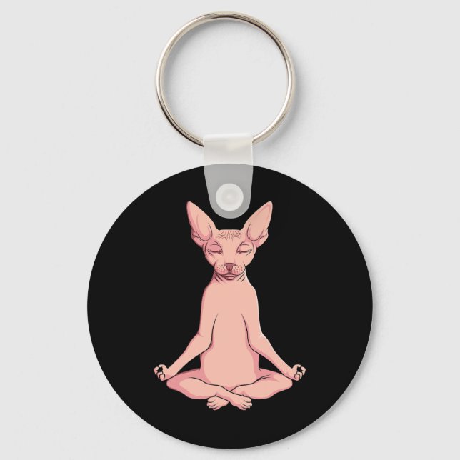 Sphynx Cat Yoga Meditation Breeder Hairless Pet Lo Keychain (Front)