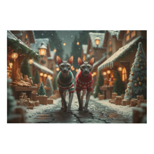 Sphynx Cats Christmas Snow Holiday Wood Wall Art