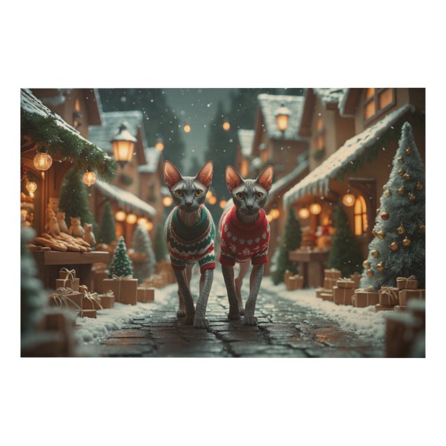 Sphynx Cats Christmas Snow Holiday Wood Wall Art (Front)