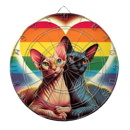 Sphynx Cats Dartboard LGBTQ Flag Love Hearts Gift