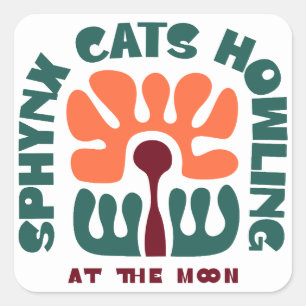 Sphynx Cats Howling At The Moon Retro Flower Square Sticker