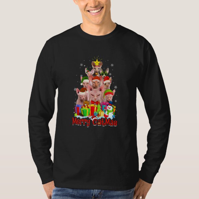 Sphynx Cats Santa Hat Merry Catmas Cat T-Shirt (Front)