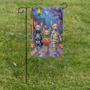 Sphynx Cats Trick-or-Treating in Halloween Costume Garden Flag