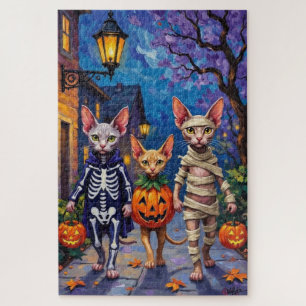 Sphynx Cats Trick-or-Treating in Halloween Costume Jigsaw Puzzle