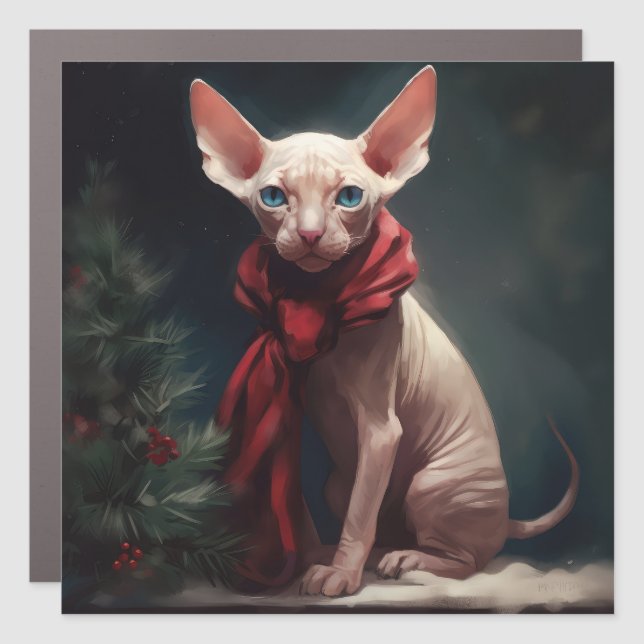 Sphynx Dog in Snow Christmas Car Magnet (Front)