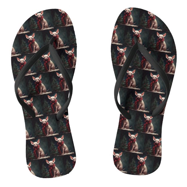 Sphynx Dog in Snow Christmas Flip Flops (Footbed)