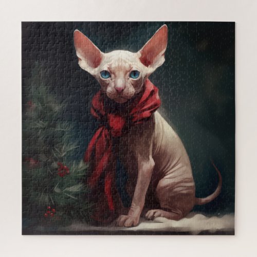 Sphynx Dog in Snow Christmas Jigsaw Puzzle