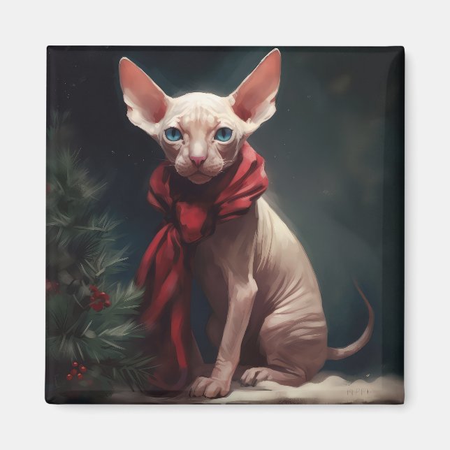 Sphynx Dog in Snow Christmas Magnet (Front)