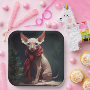 Sphynx Dog in Snow Christmas Paper Plates