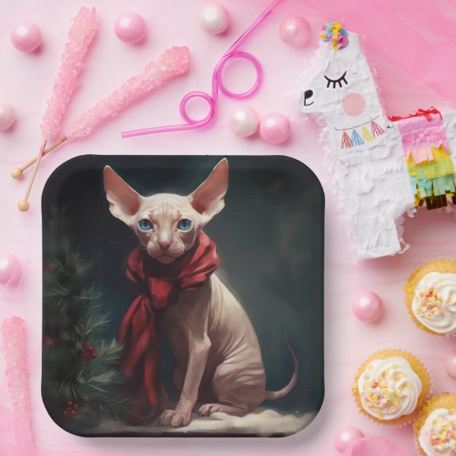 Sphynx Dog in Snow Christmas Paper Plates (Party)