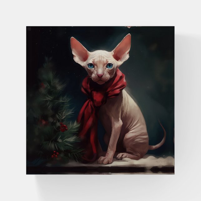 Sphynx Dog in Snow Christmas Paperweight (Front)