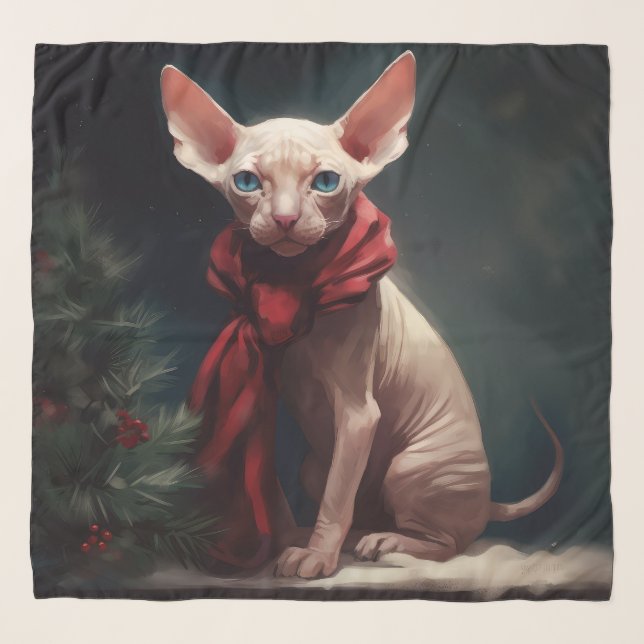 Sphynx Dog in Snow Christmas Scarf (Front)