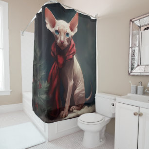 Sphynx Dog in Snow Christmas Shower Curtain