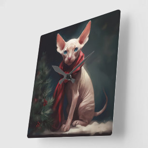 Sphynx Dog in Snow Christmas Square Wall Clock