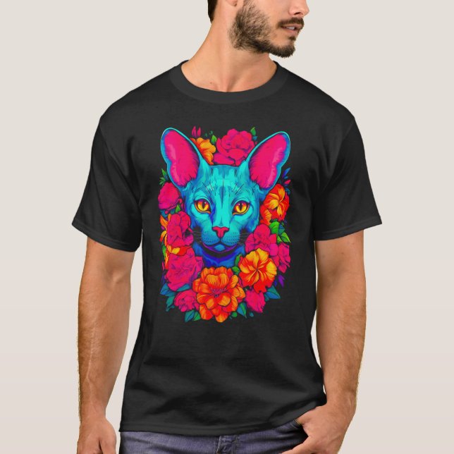 Sphynx Hairless Cat Flowers T-Shirt (Front)