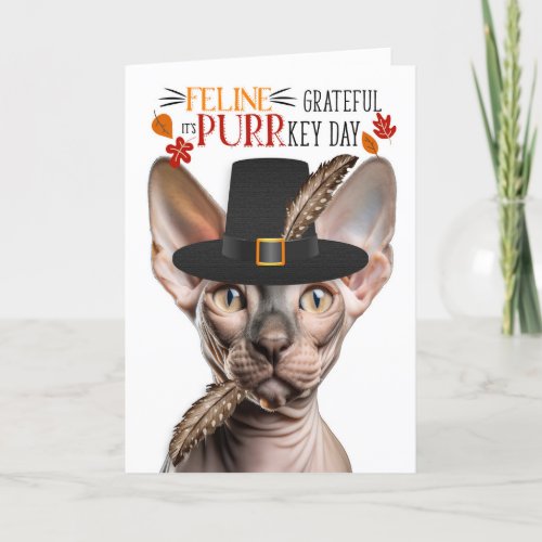 Sphynx Hairless Cat Grateful for PURRkey Day Holiday Card