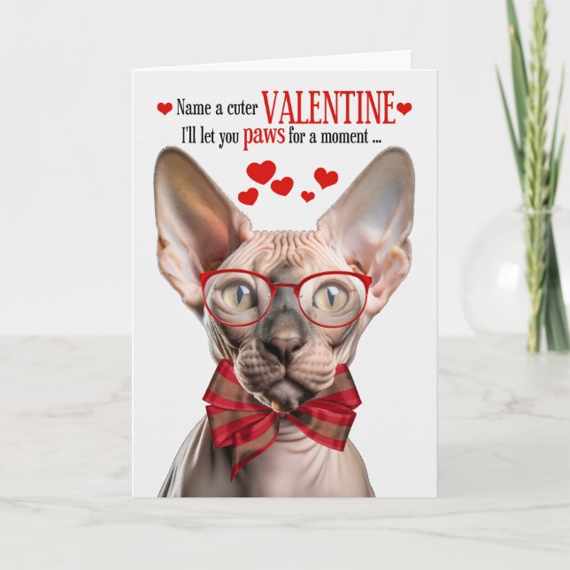 Sphynx Hairless Cat Lover Valentine Feline Humor Holiday Card (Front)