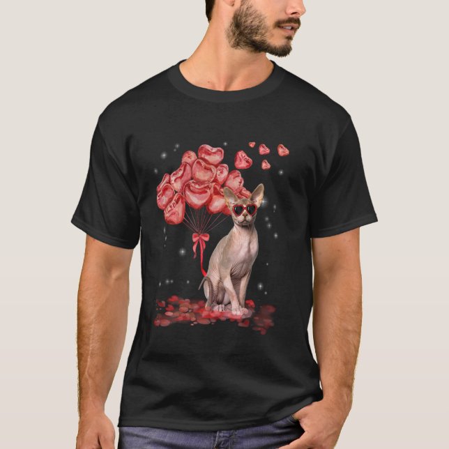Sphynx Heart Valentines Day Cat Dad Mom T-Shirt (Front)