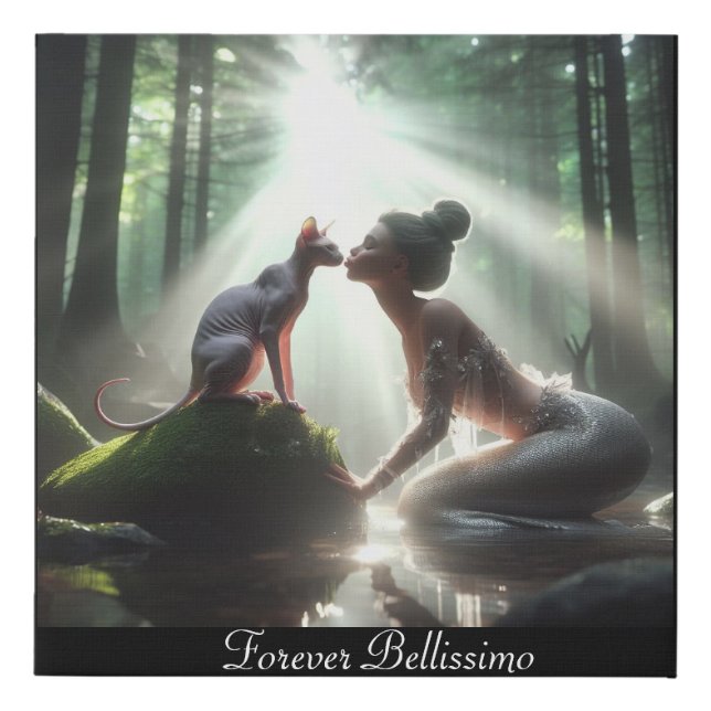 Sphynx Kissing Mermaid  Faux Canvas Print (Front)