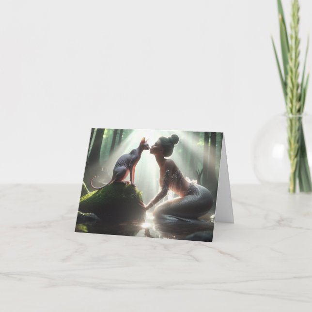 Sphynx Kissing Mermaid Greeting Card (Front)