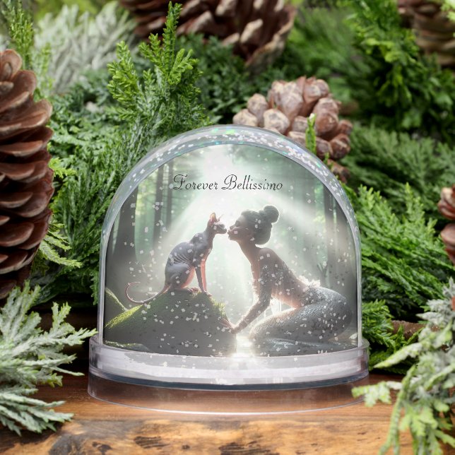 Sphynx Kissing Mermaid  Snow Globe (Winter)