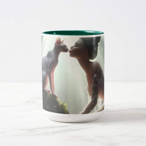 Sphynx Kissing Mermaid  Two_Tone Coffee Mug