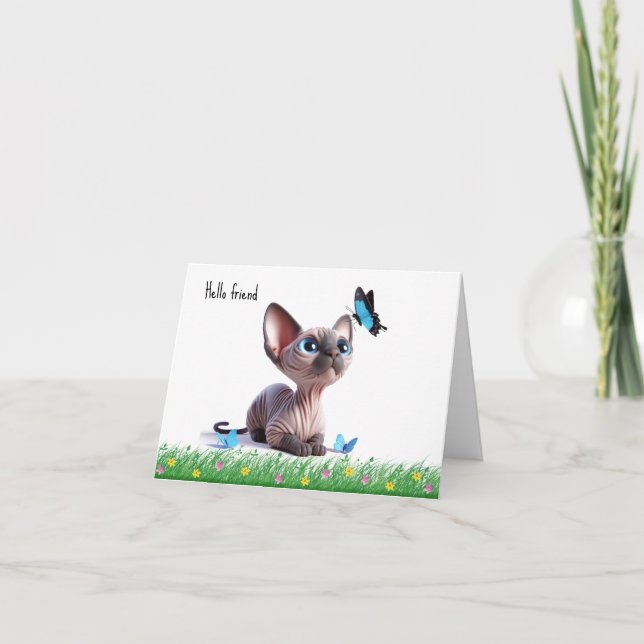Sphynx Kitten Friend Greeting Card (Front)