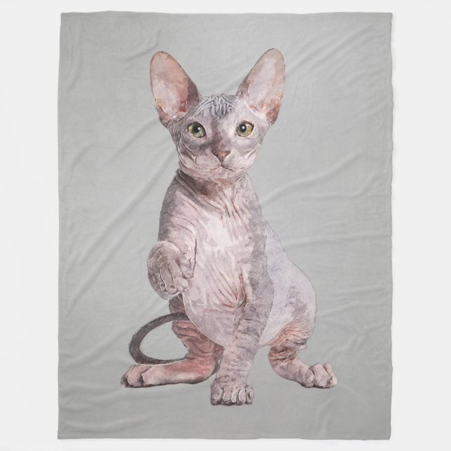 Sphynx Kitten Pet Portrait Fleece Blanket (Front)