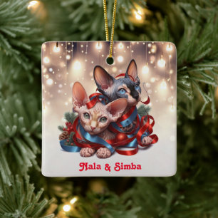 Sphynx Kittens Christmas Ceramic Ornament