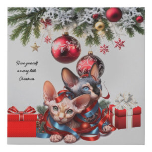 Sphynx Kittens Christmas Faux Canvas Print