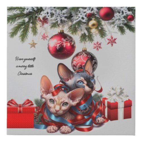 Sphynx Kittens Christmas Faux Canvas Print
