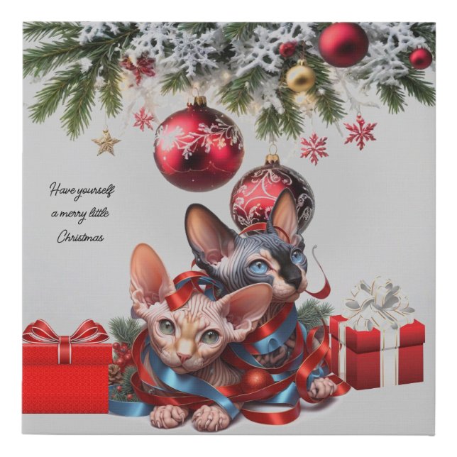 Sphynx Kittens Christmas Faux Canvas Print (Front)